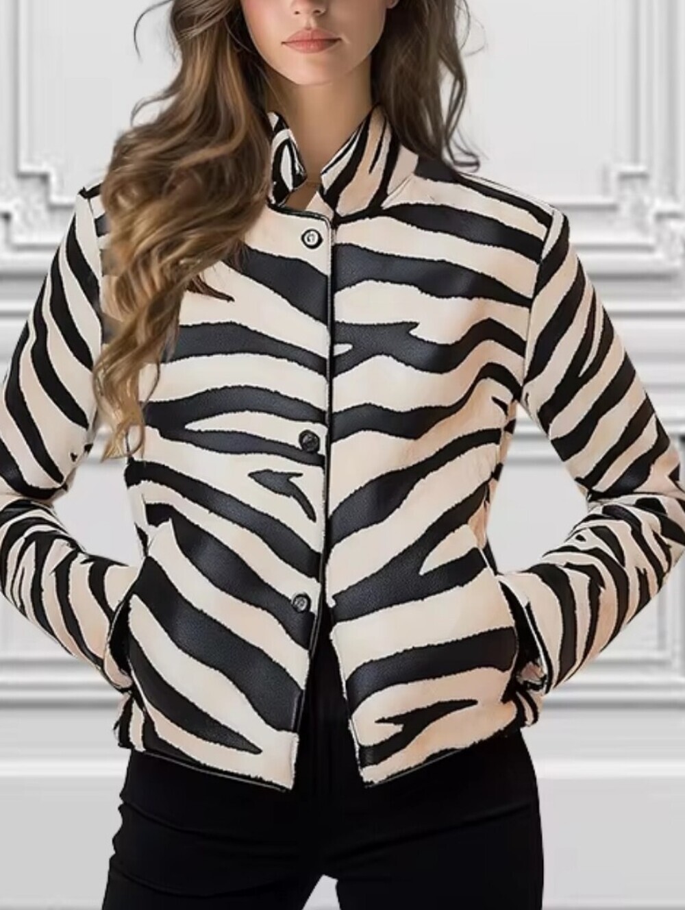 Women's Black & Cream Zebra Print Jacket - Picture 2 of 3